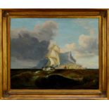 John Lynn (act.1826-1869) oil on canvas - British Frigate off Gibraltar, circa 1835, 49cm x 60cm, in