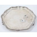 1930s silver salver of hexagonal form, with bead and fleur de lys border,