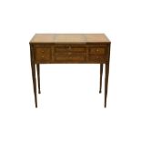 Late 18th / early 19th century French kingwood dressing table, quarter-veneered top hinging to revea