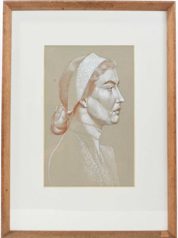 *Francis Plummer (1930-2019) pencil, crayon and bodycolour - Profile of a Young Woman, 30cm x 19cm,