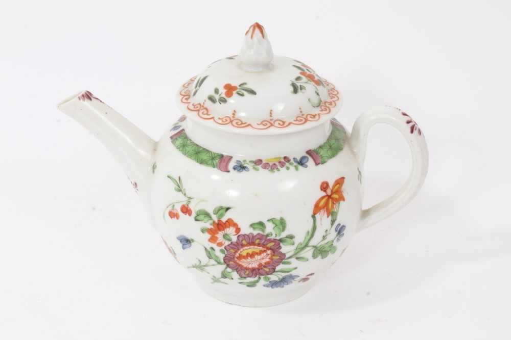 Rare Plymouth teapot, circa 1768-70, of small size, polychrome painted with flowers, with Bristol co