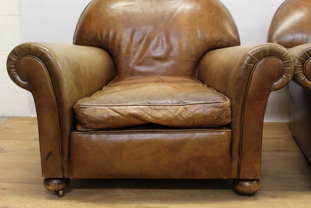 Pair of early 20th century brown leather upholstered club chairs - Image 6 of 8