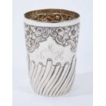 Victorian silver beaker with half fluted and embossed floral decoration