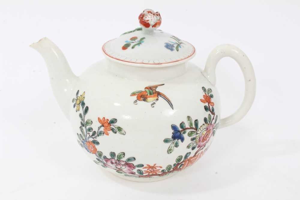 An early Worcester teapot, circa 1754-55, polychrome painted in the Chinese style, with non-matching