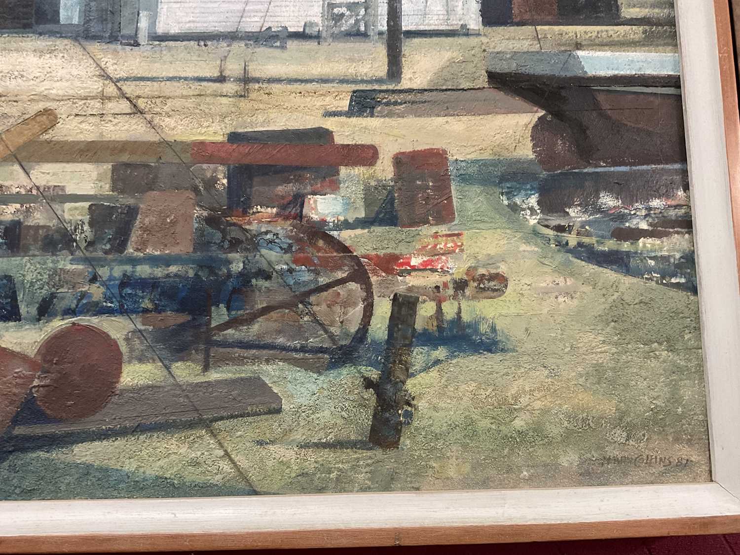 Henry Collins (1910-1994) oil and collage on board, Tollesbury harbour scene, signed and dated ‘87 - Image 17 of 19