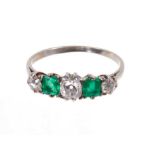 Emerald and diamond five stone ring