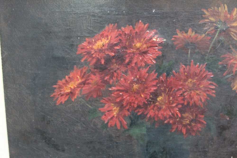 Alfred Frederick William Hayward (1856-1939) oil on canvas - Chrysanthemums in a vase, provenance - - Image 6 of 7