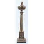 Large and impressive Victorian silver oil lamp base, in the form of a Corinthian column