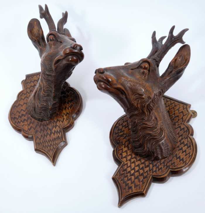 Pair of late 19th / early 20th century carved Black Forest deer trophy heads - Image 3 of 4