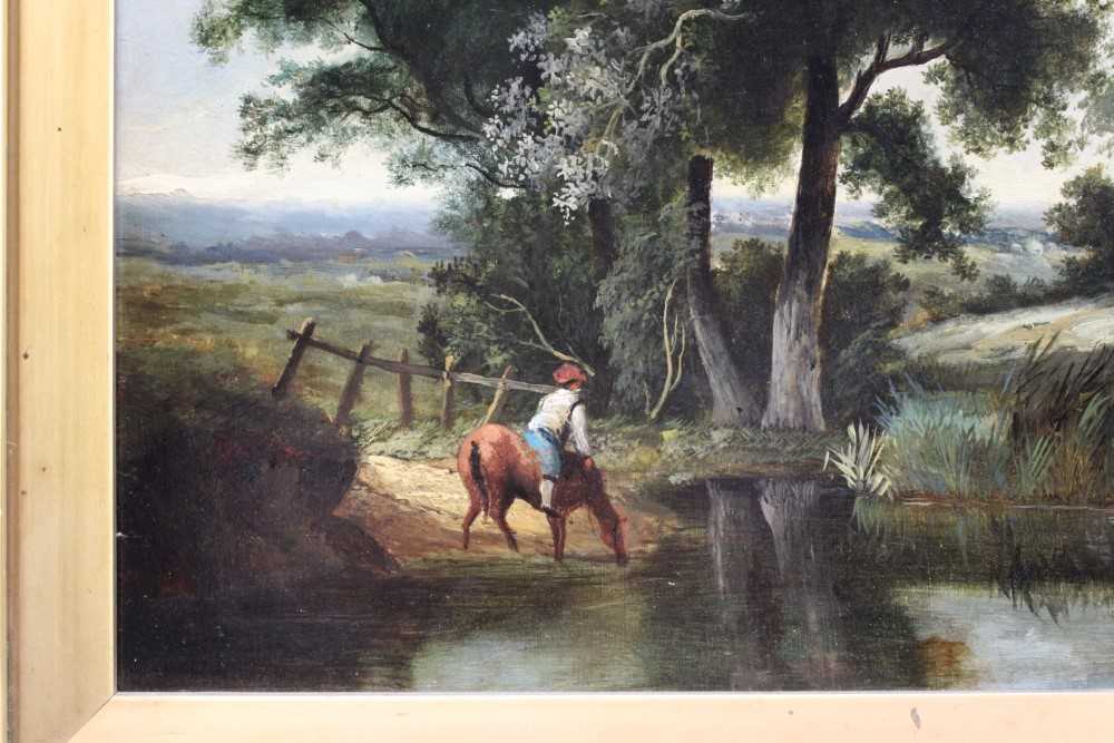 Joseph Paul (1804-1887) - Norwich School- oil on board- landscape with figure on horse at a stream - Image 3 of 8