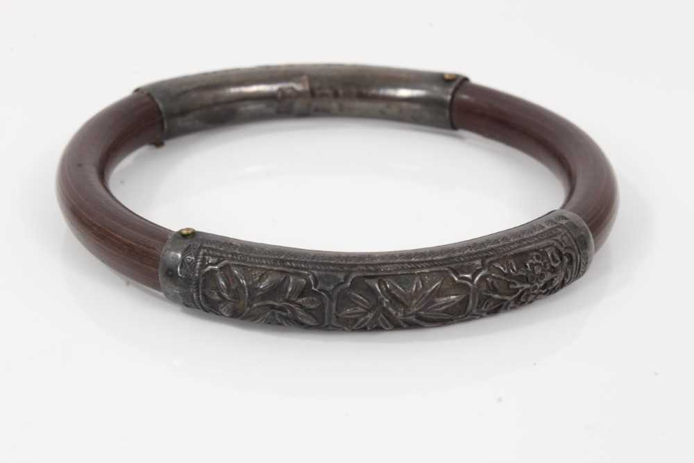 Two 19th century Chinese carved bamboo and silver mounted bangles and a Chinese silver bracelet - Image 2 of 9