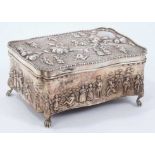 Early George V silver jewellery casket of shaped rectangular form