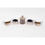 Victorian silver drum mustard and two pairs salts