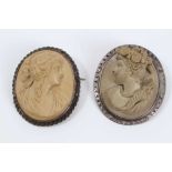 Two late 19th century Italian carved lava cameos depicting classical female busts, one titled to the