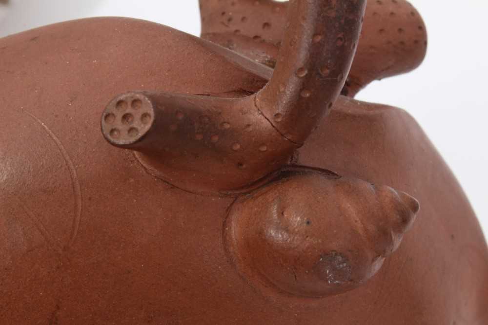 Two interesting Chinese terracotta teapots, one depicting lotus leaf with frog and snail - Image 15 of 16