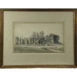 English School, early 18th century, monochrome pen, ink and watercolour - Castle Ruins, with mark fo