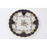 Worcester plate, painted with flowers, 'Sèvres' style blue and gilt border, circa 1772