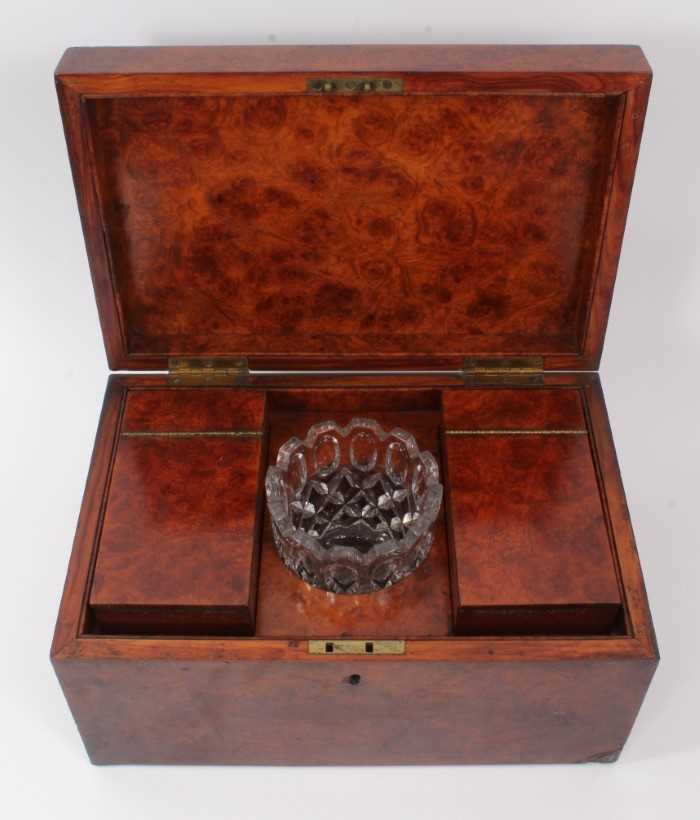 Victorian burr walnut tea caddy of rectangular form