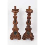 Pair of 19th century Italian carved altar candlesticks, 44cm high
