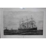 William Lionel Wyllie (1851-1931) signed black and white engraving - White Star Line "The Oceanic",