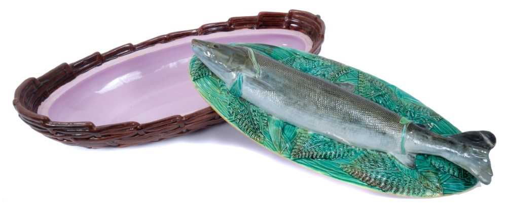 Victorian George Jones majolica Trout dish and cover - Image 2 of 5