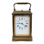 Late 19th century French repeating carriage clock by Alfred Drocourt, Paris, the white enamel dial w
