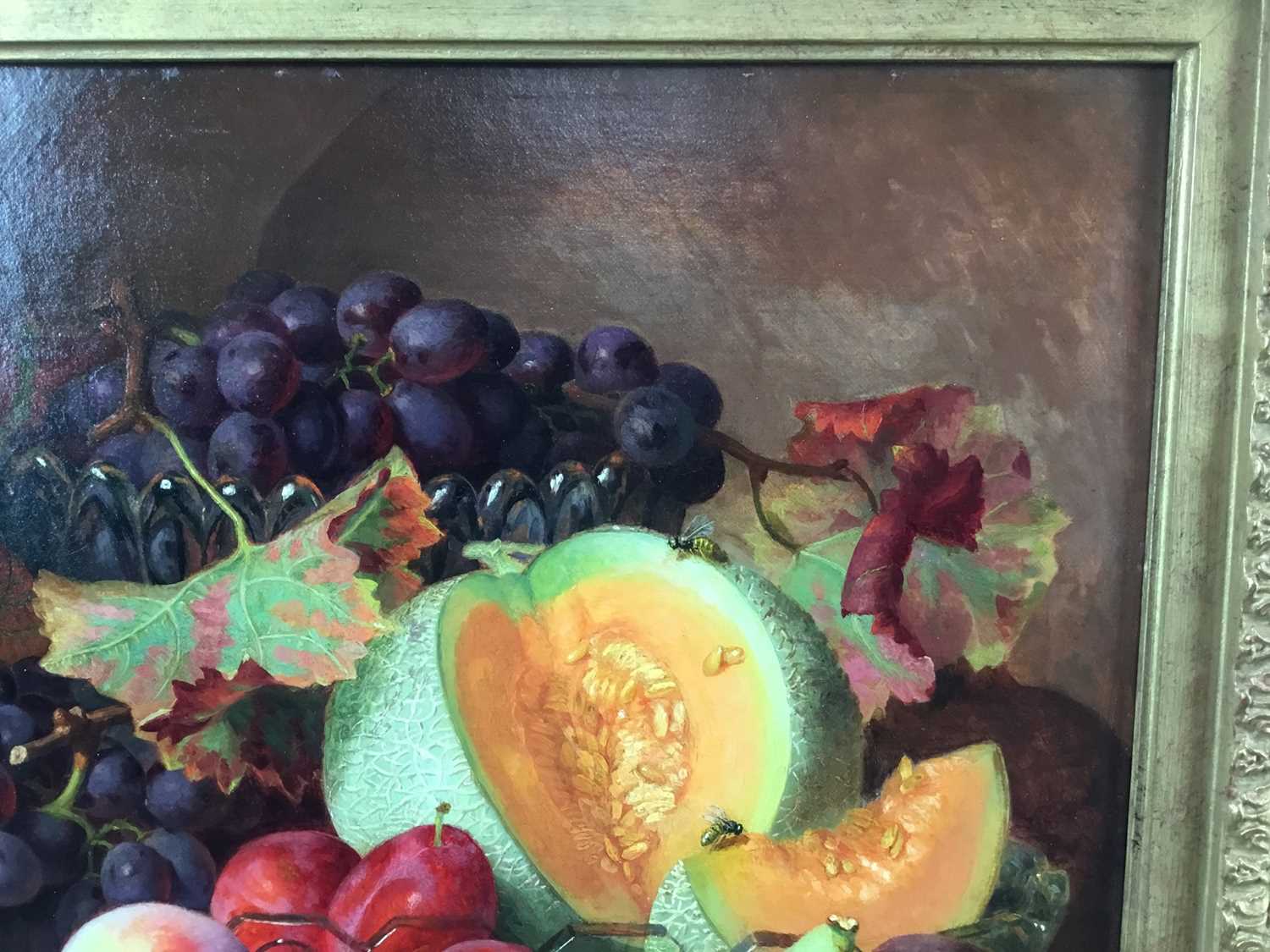 Eloise Harriet Stannard (1829-1915) oil on canvas, still life of melons and grapes - Image 8 of 8