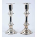 Pair Mexican silver candlesticks with knopped stems on circular domed bases