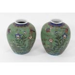 Pair of Japanese pottery vases with character marks to bases