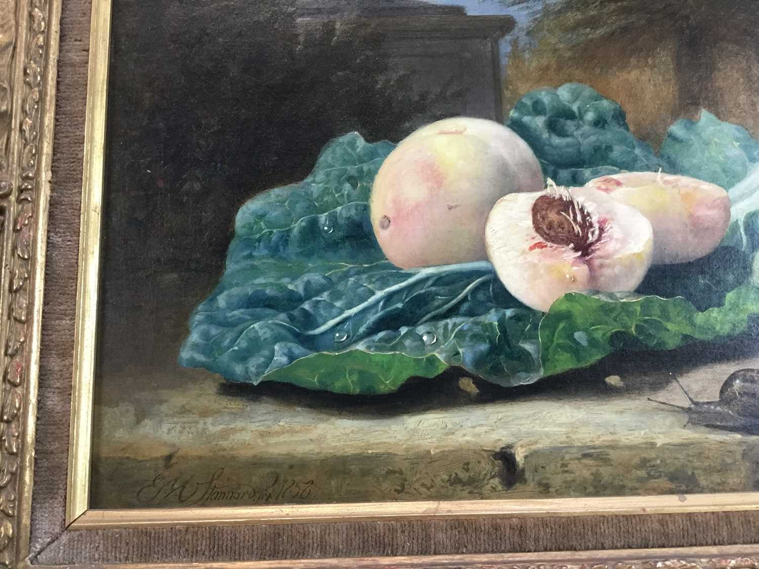 Eloise Harriet Stannard (1828-1915) oil on canvas, Peaches and snail - Image 4 of 9