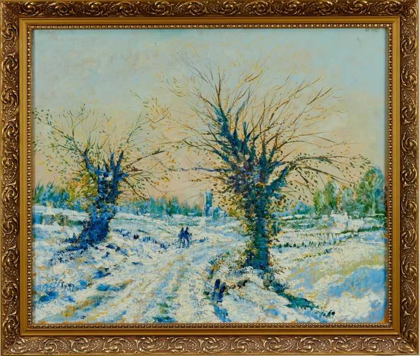 *Tom Keating oil on canvas, Snow scene, Dedham