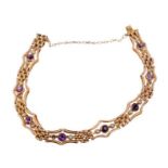 Edwardian 9ct rose gold amethyst and seed pearl bracelet