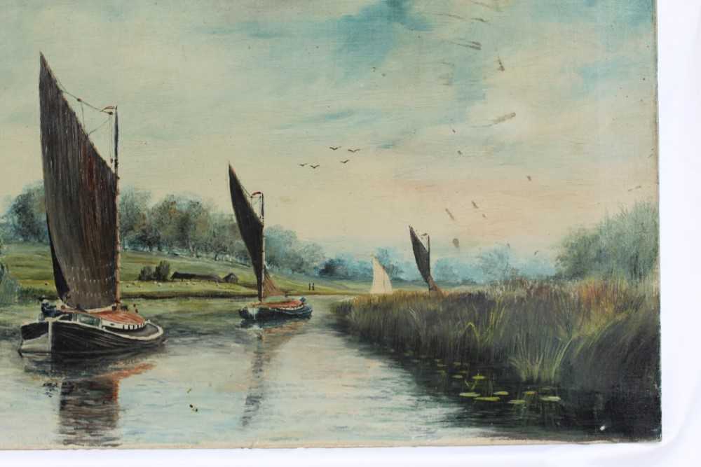 Charles Frederick Rump, pair of early 20th century oils on canvas - Wherries sailing on the Norfolk - Image 5 of 16