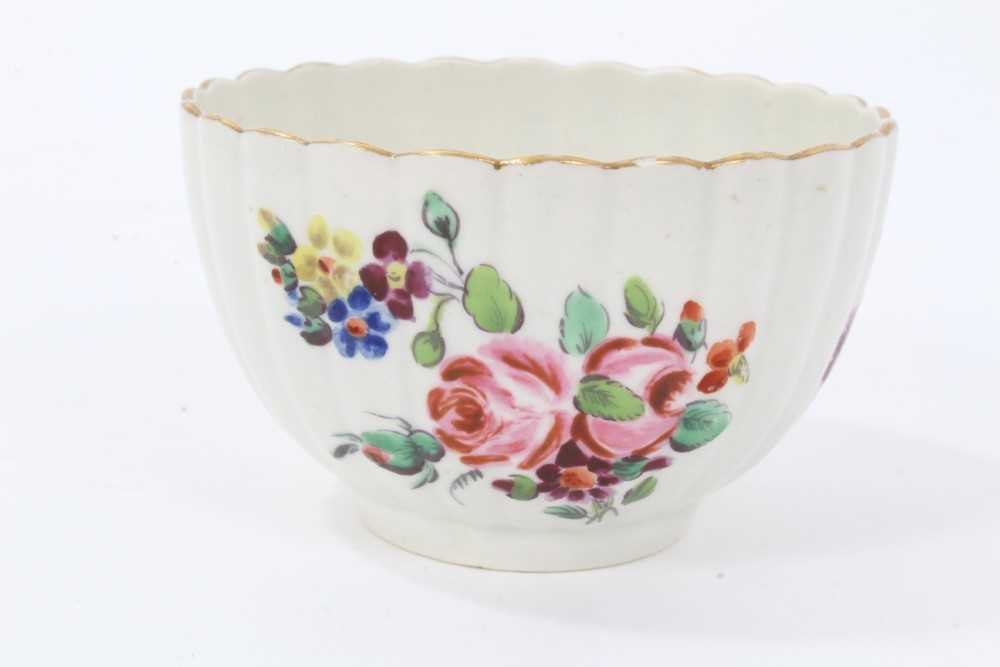 Worcester fluted tea bowl and saucer, circa 1772, polychrome painted with flowers, with gilt rims, t - Image 4 of 8