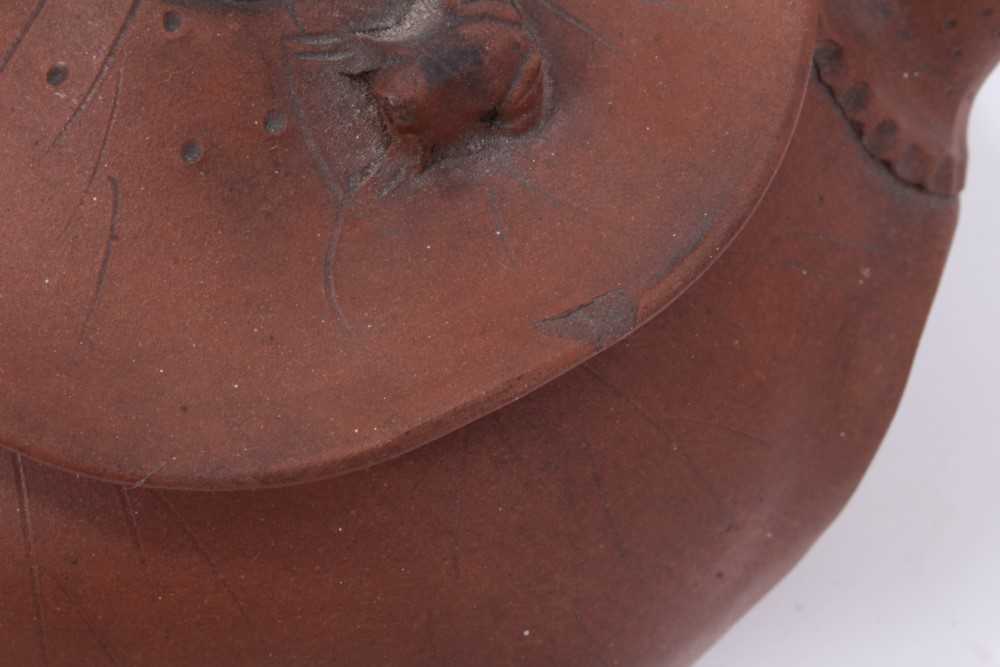 Two interesting Chinese terracotta teapots, one depicting lotus leaf with frog and snail - Image 16 of 16