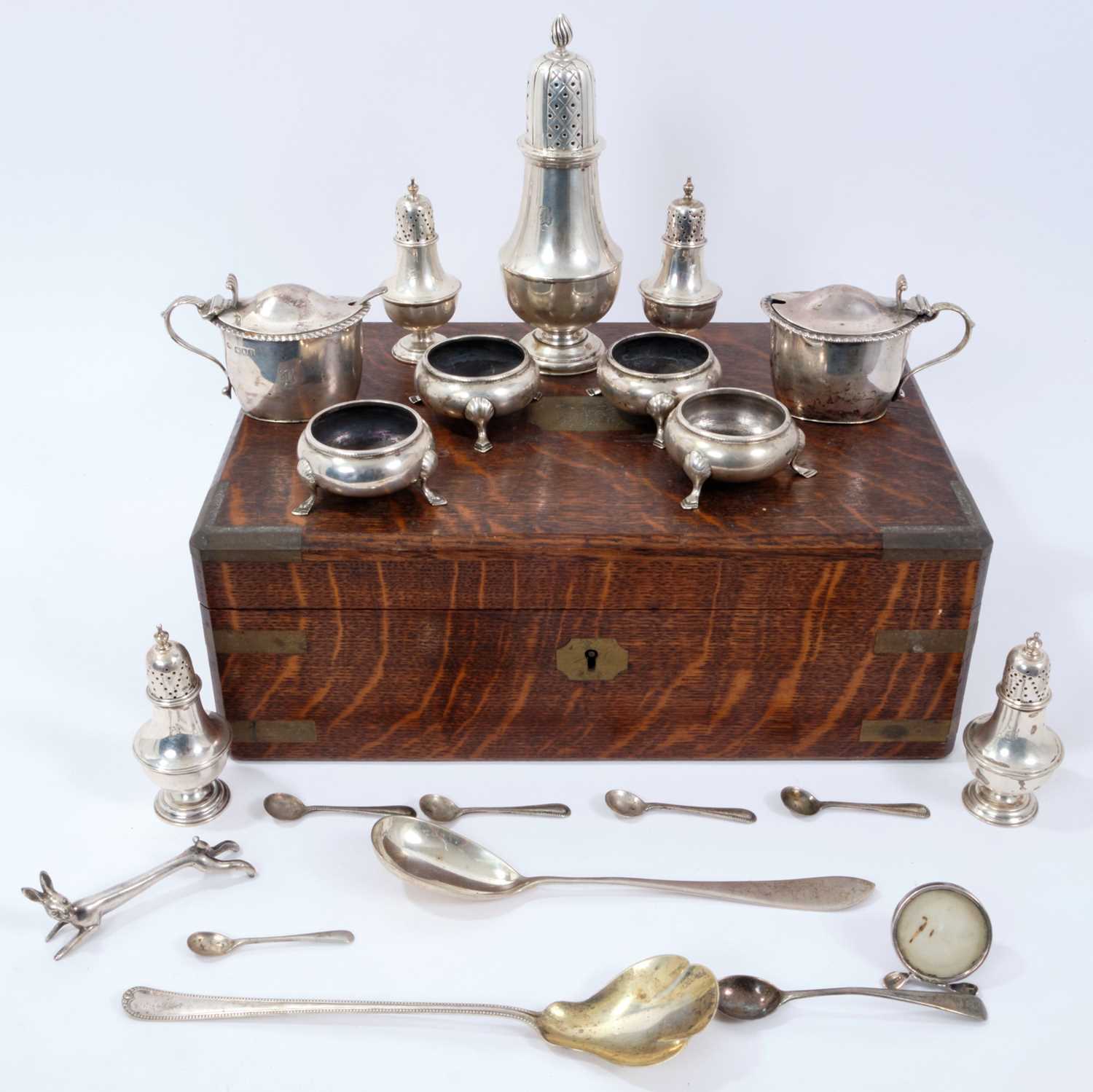 Composite Edwardian silver condiment set in a fitted case and other items - Image 2 of 2