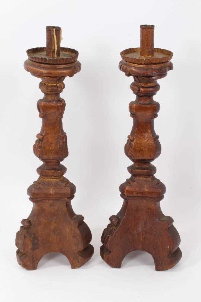 Pair of 19th century Italian carved altar candlesticks, 44cm high - Image 2 of 3