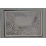 Anthony Devis (1729-1816) pen, ink and watercolour - Through the Mountain Pass, in glazed gilt frame