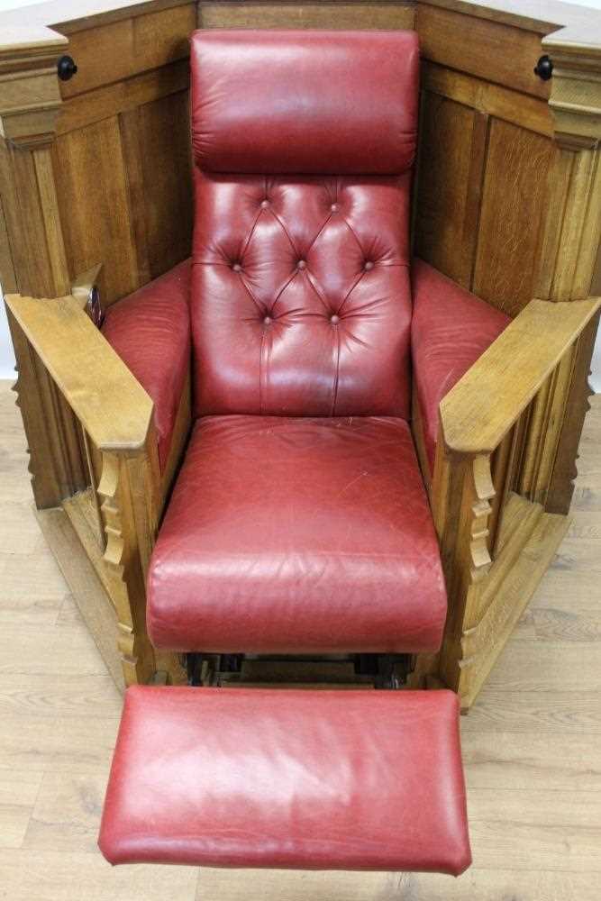 Unusual Gothic oak armchair utilising a pulpit (from Great Clacton church, circa 1920) recently upho - Image 7 of 9