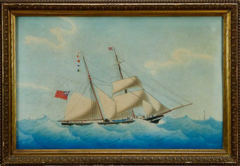 Mid 19th century ink and watercolour - 'Emma of ? Capt. John Key Thomas, off Planier in the gulf of