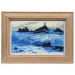 Nicholas Romeril (b.1967) acrylic and coloured pencil on card - Corbiere, Dark Evening, signed, in g