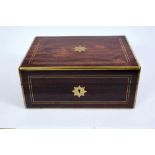 Good quality Victorian gentlemen's rosewood and brass bound vanity box with original fitted cut glas