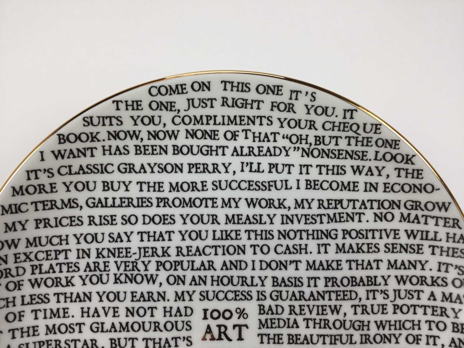 *Grayson Perry RA (b.1960) '100% Art Plate', 2020, fine china plate, with artist's seal printed to b - Image 6 of 6