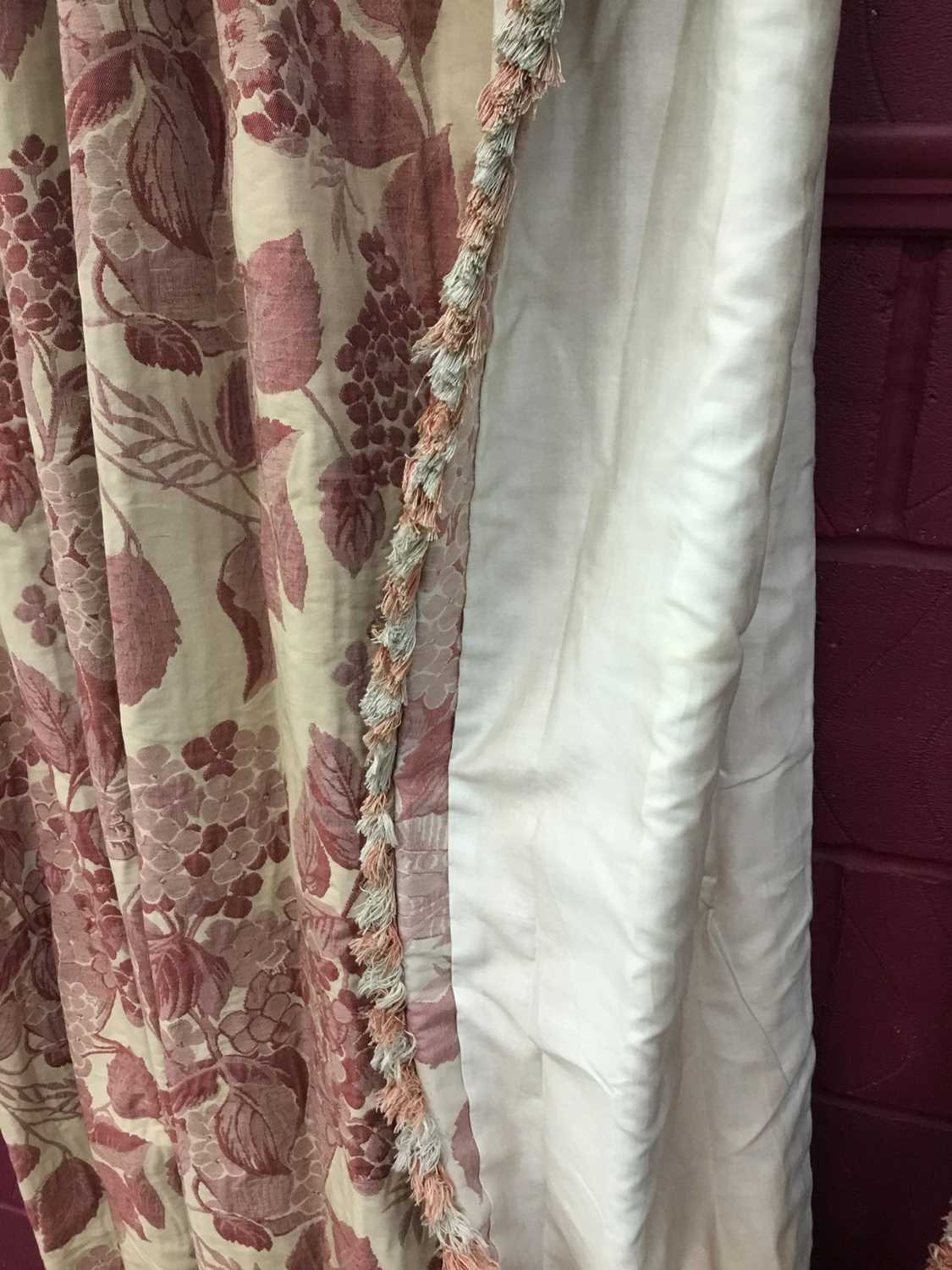 Two pairs of good quality interlined curtains with reddish pink floral design, approximately 294cm l - Image 3 of 4