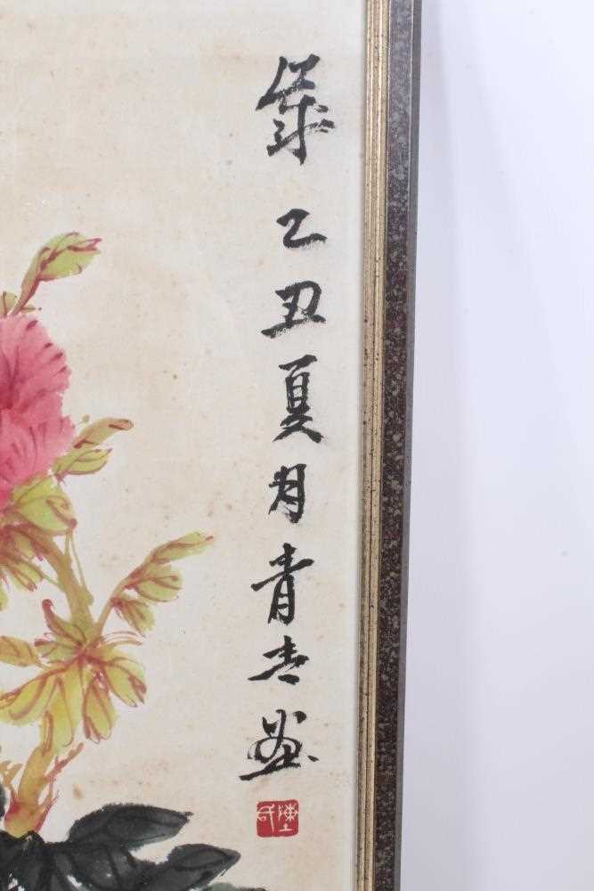 Chinese school, 20th century, watercolour and body colour Peonies - Image 2 of 5