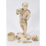 Fine quality late 19th / early 20th century Japanese carved ivory figure of a kneeling child, inset