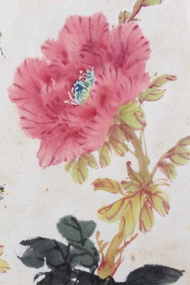 Chinese school, 20th century, watercolour and body colour Peonies - Image 3 of 5