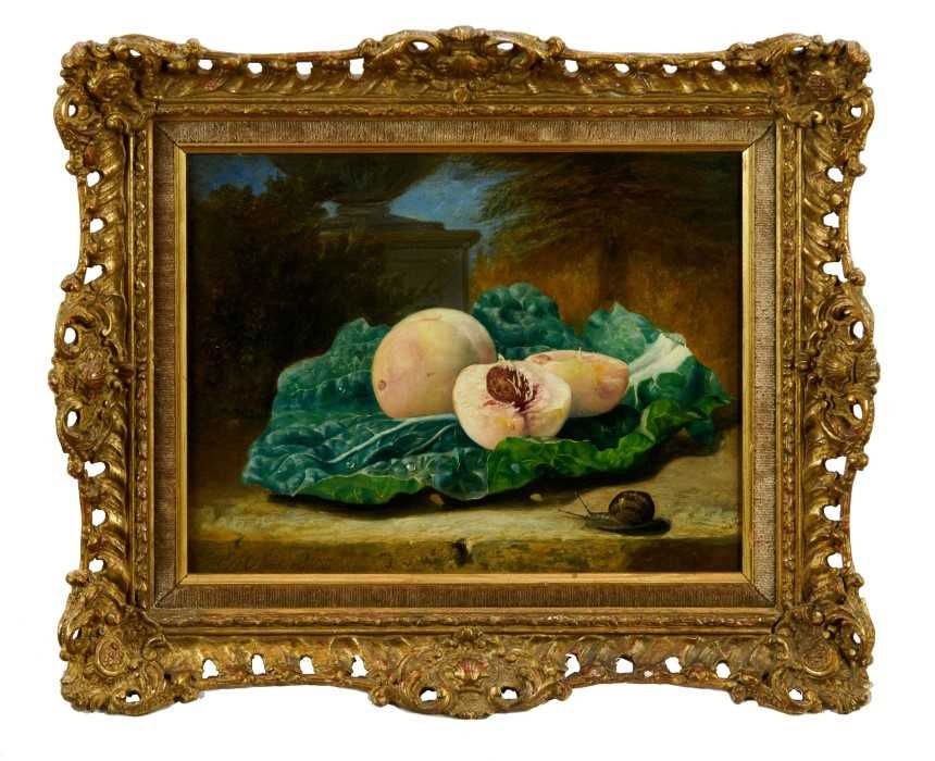 Eloise Harriet Stannard (1828-1915) oil on canvas, Peaches and snail