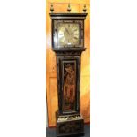 18th century 30 hour long case clock in chinoiserie decorated black lacquered case