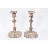 Pair Victorian silver candlesticks in the Georgian style with octagonal waisted stems
